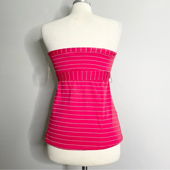 DEREK HEART Metallic Stripe Strapless Belted Top - Picture 2 of 5